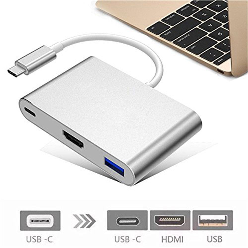 3-in-1 USB-C Hub: Typ-C zu HDMI Splitter, Hochwertige USB 3.0 Dockingstation für MacBook Air/Pro/M3/M2/M1: 16,14,13-inch | 2024/2023/2022/2020 Series - USB-C zu HDMI Hub
