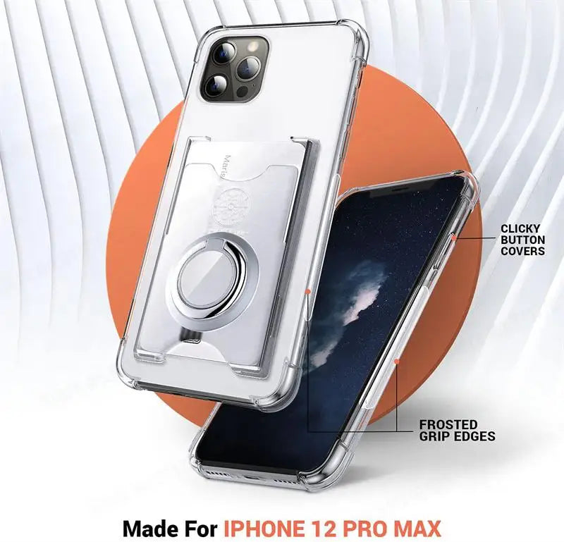 Premium Transparente Handyhülle mit Magnetringhalter und Kartenfach für Apple iPhone 15/14/13/12/11 Pro Max/Plus/Mini |