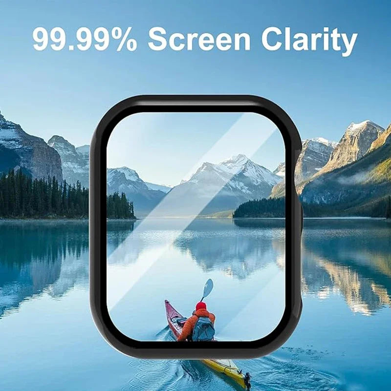 Gehärtete Glasschutz PC-Stoßfänger Apple Watch Serie 9/8/7/6/5/4/SE Schutzfolie Gehäuse 38mm, 40mm, 41mm, 42mm,