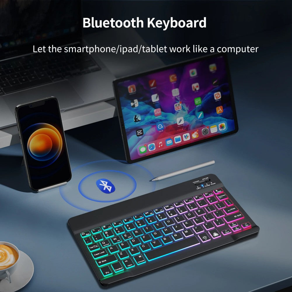 Premium Backlit Tastatur und Maus in 10-Zoll für iPad: Bluetooth-Tastatur mit Hintergrundbeleuchtung | Kompatibel mit iOS, Android, Windows