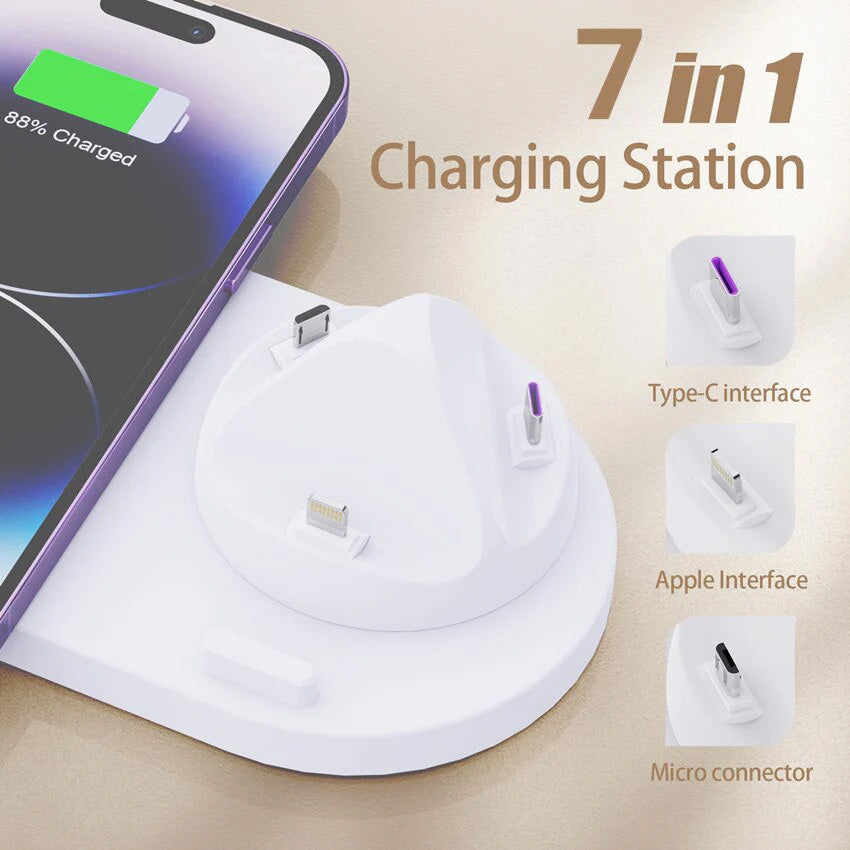 7-in-1 Ladestation Schnelle Kabellose Ladegerät | Schnellladestation, Watch, AirPods, Smartphones, Apple iPhone, Samsung, iOS & Android Schnellladegerät Charging Station