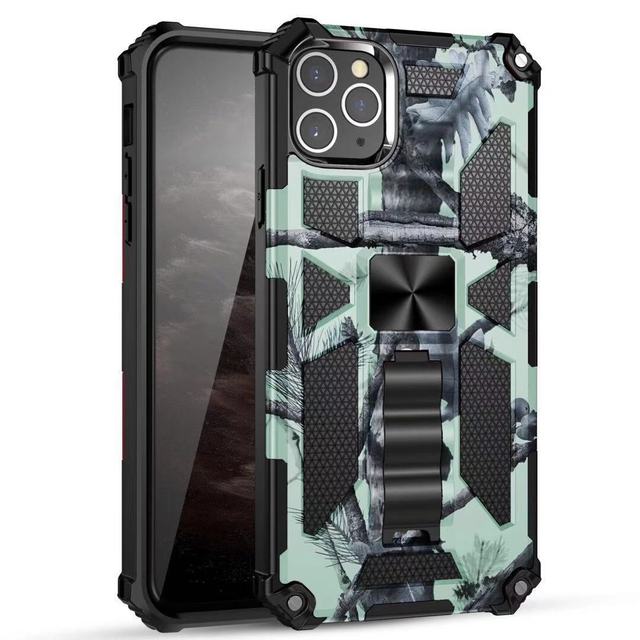 Hochwertige Hybrid-Militärpanzerung iPhone-Hülle MagSafe Case für Apple iPhone 15/14/13/12 Pro Max Plus mit eingebautem Ständer, Tarnung-Cover, Kamera-Rundumschutz und Bildschirmschutz Handyhülle - Phone Heaven Zone
