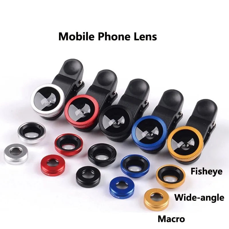3-in-1 Hochwertiges Fisheye-Telefonobjektiv 0,67X Weitwinkel-Zoom Fish-Makro-Objektiv-Kamera-Kit mit Clip-Objektiv