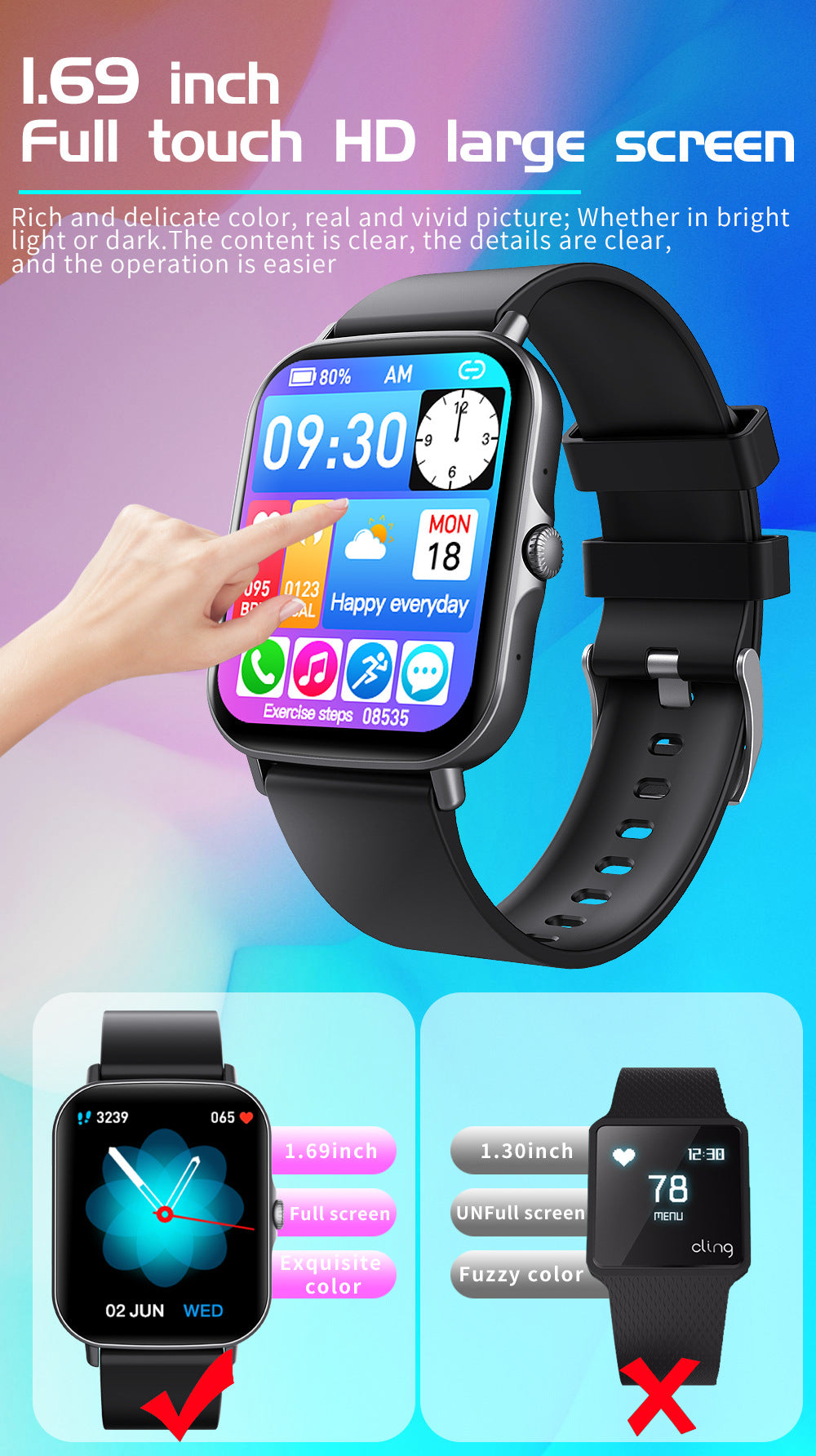 Premium Bluetooth Smartwatch 2023 für Männer 1.69" Voll Touch Display Anruf Fitness Tracker IP67 Wasserdicht Uhr für Männer