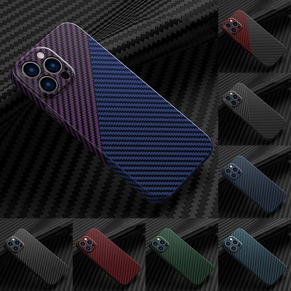 Luxus Ultra-Dünne Karbonfaser-Matte Hülle für Apple iPhone 17/17 Air, 16/16e, 15, 14, 13 Pro Max Plus | Stoßfeste Hart-PC Abdeckung mit Kratzfestem & Fingerabdruckfreiem Schutz
