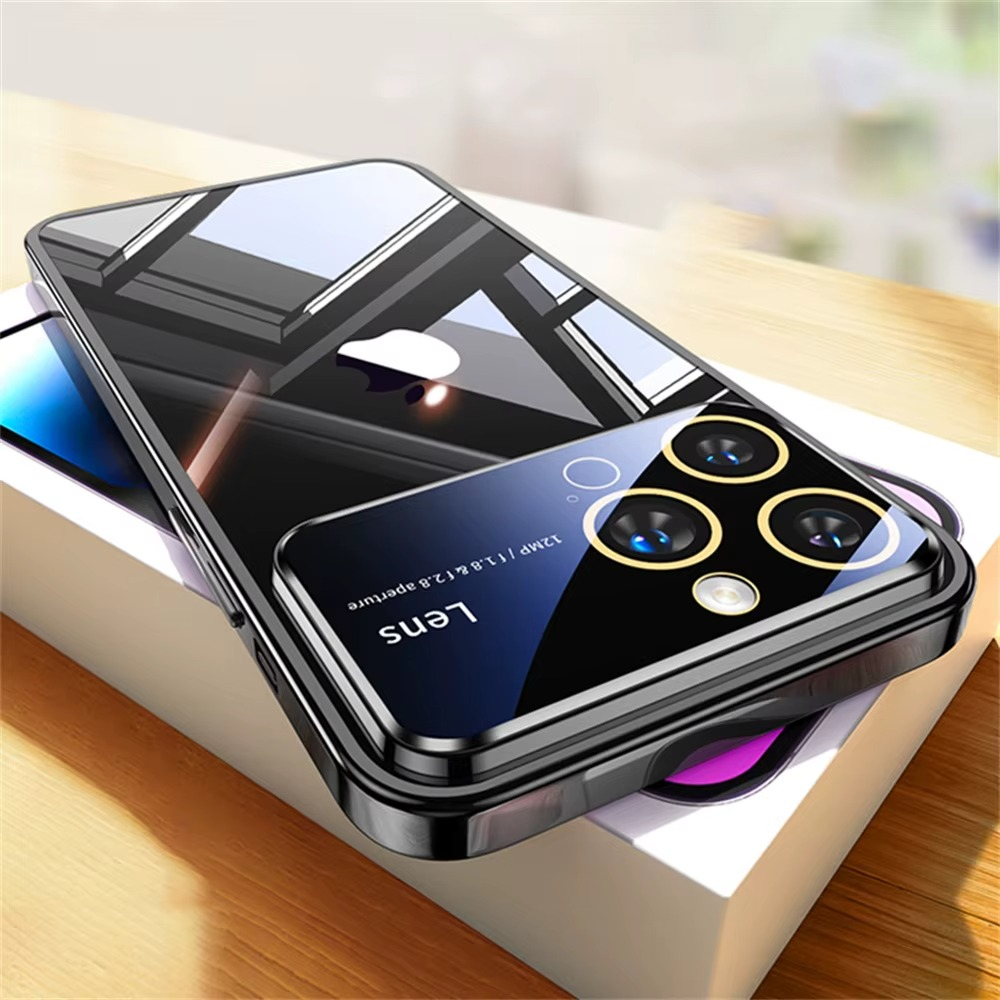 Luxus Apple iPhone Hülle mit Kameraschutz | Magsafe Case Hart-PC-Glas Klar Transparent Ultra Dünnes Silikon Cover und Linsenschutz | Stoßfänger Vollabdeckung Sturzsichere Premium Bumper Handyschutzhülle