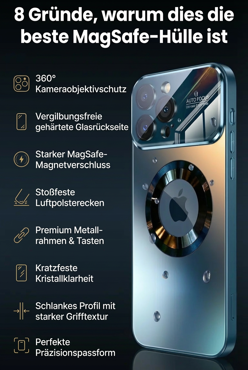Luxus Matte Magnetische iPhone-Hülle mit Glaslinsen-Kameraschutz | Stoßfeste Tasche & MagSafe Case | Panzer-Schutzhülle für Apple iPhone 17/17 Air, 16/16e, 15, 14, 13 Pro Max Plus | Handyhülle in limitierter Auflage