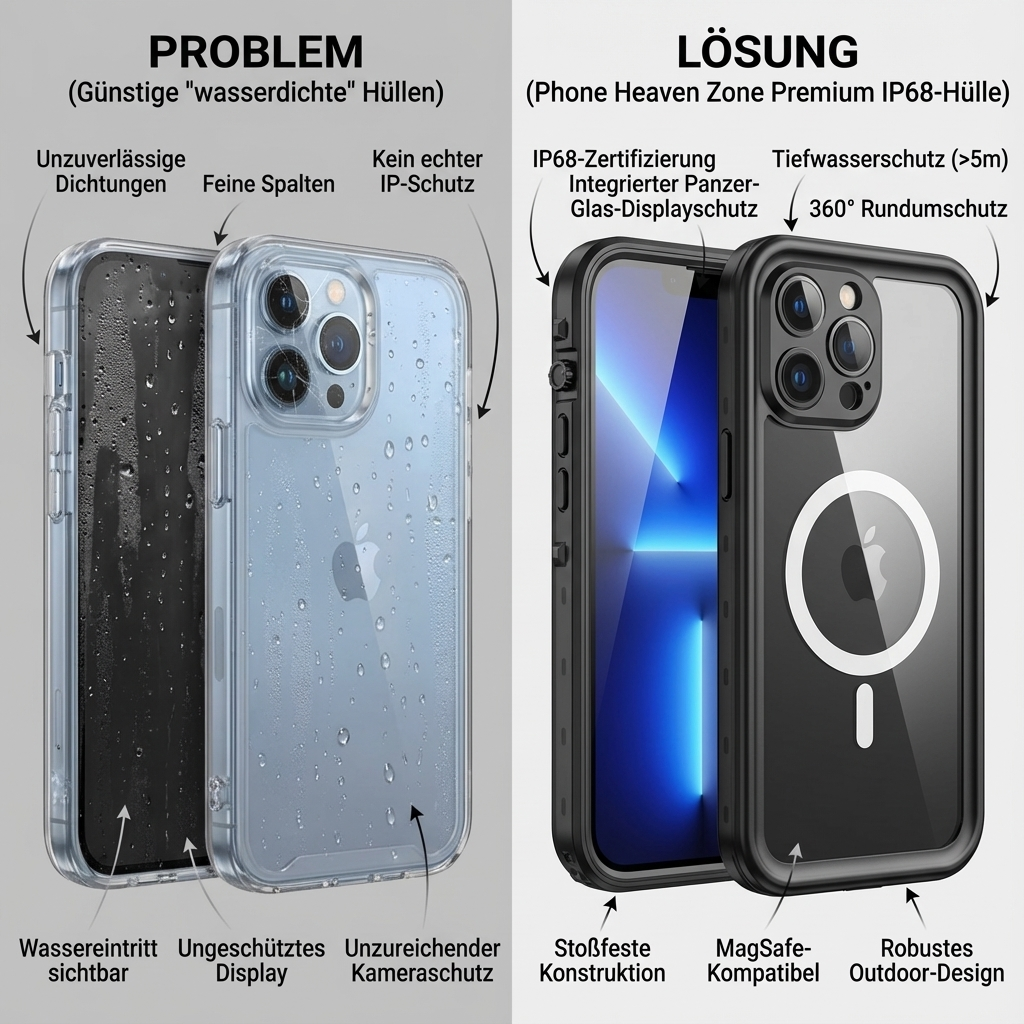 Militärstandard Wasserdichte IP68 iPhone Hülle mit MagSafe: Für Tauchen, Outdoor-Sport & Baustellen | Full Case Armor 360 Grad mit Kamera- und Bildschirmschutz | Stoßfest & Langlebig | Premium Sturzsichere Transparente Panzer-Handyschutzhülle Cover