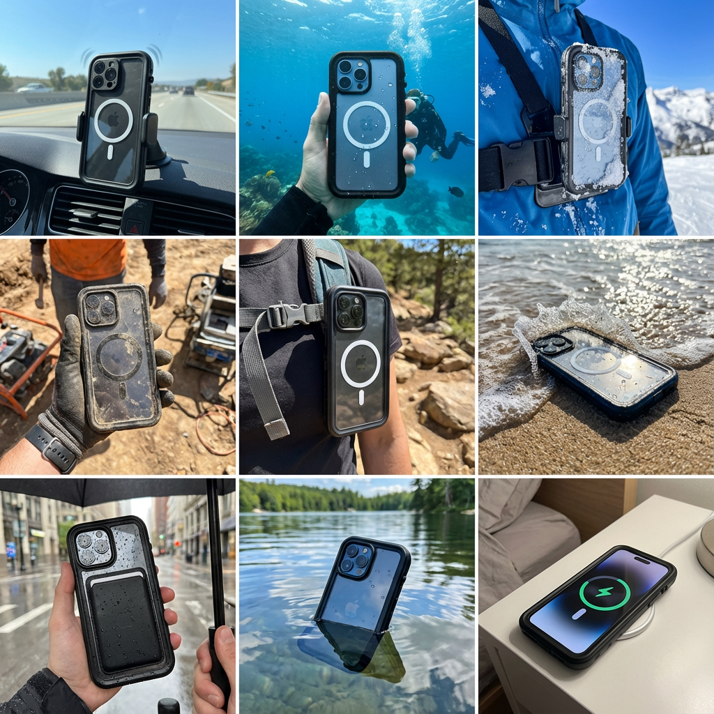 Militärstandard Wasserdichte IP68 iPhone Hülle mit MagSafe: Für Tauchen, Outdoor-Sport & Baustellen | Full Case Armor 360 Grad mit Kamera- und Bildschirmschutz | Stoßfest & Langlebig | Premium Sturzsichere Transparente Panzer-Handyschutzhülle Cover