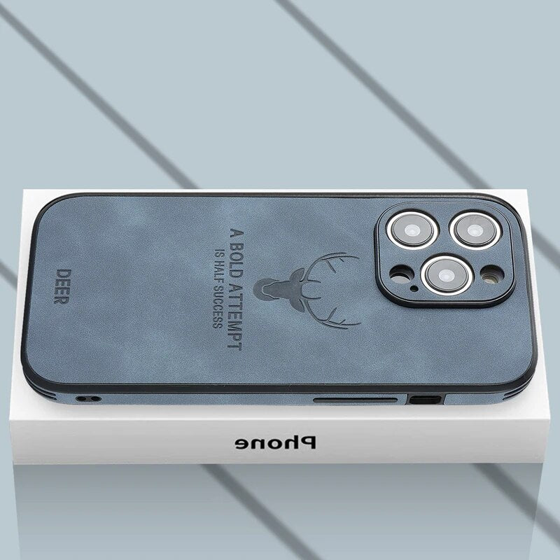 Hochwertige Hirschleder Apple iPhone-Hülle mit Kameralinsenschutz und stoßfestem Silikonüberzug - Phone Heaven Zone