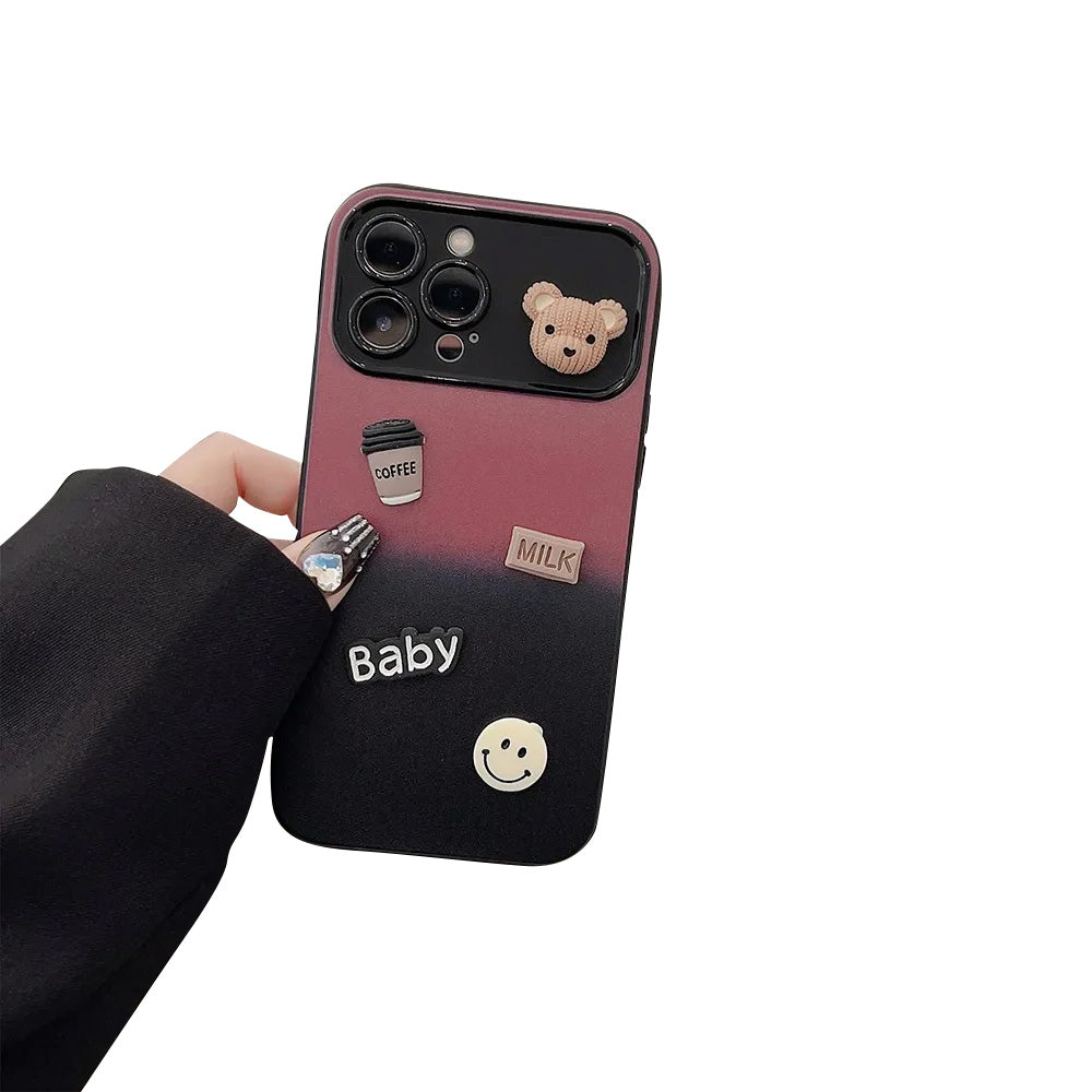 Hochwertige 3D-Bär-Kaffee-Spielzeug-Farbverlauf-Design iPhone-Hülle | MagSafe Case mit Kameralinsenschutzabdeckung für Apple iPhone 17/17 Air, 16/16e, 15, 14, 13 Pro Max Plus Cover | Premium-Silikon-Schutzhülle