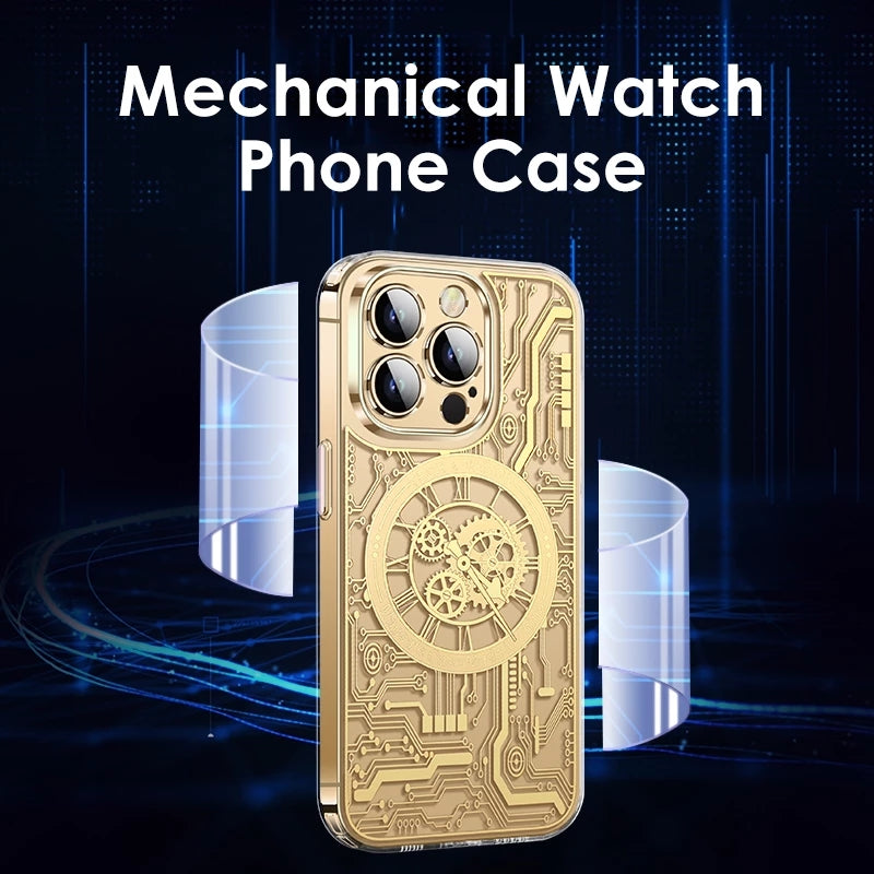 Premium Abdeckung, Kohlefaser Transparente Magnet-Hülle iPhone 12/13/14/15 Pro Max - Mechanische Textur, Telefonabdeckung,