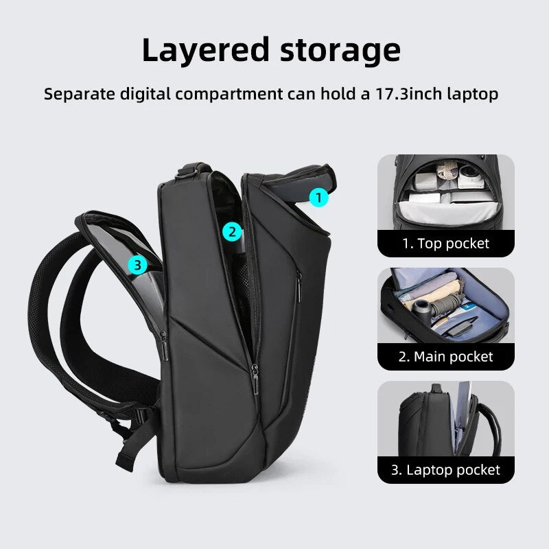 Premium Business-Rucksack für Männer: Wasserdichter Laptop-Rucksack mit USB-Aufladung, 17-Zoll-Laptopfach, ideal für Reisen