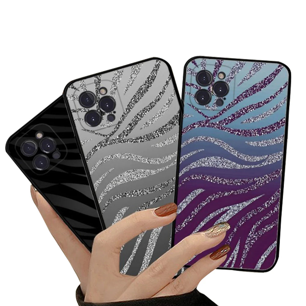 Premium Zebra-Muster Glitzer iPhone-Hülle | MagSafe-Case mit Rundumschutz & Kameralinsenschutz für Apple iPhone 17/17 Air, 16/16e, 15, 14, 13 Pro Max Plus Cover | Panzertasche & Stoßstangenabdeckung Handyhülle | Hochwertige Schutzhülle