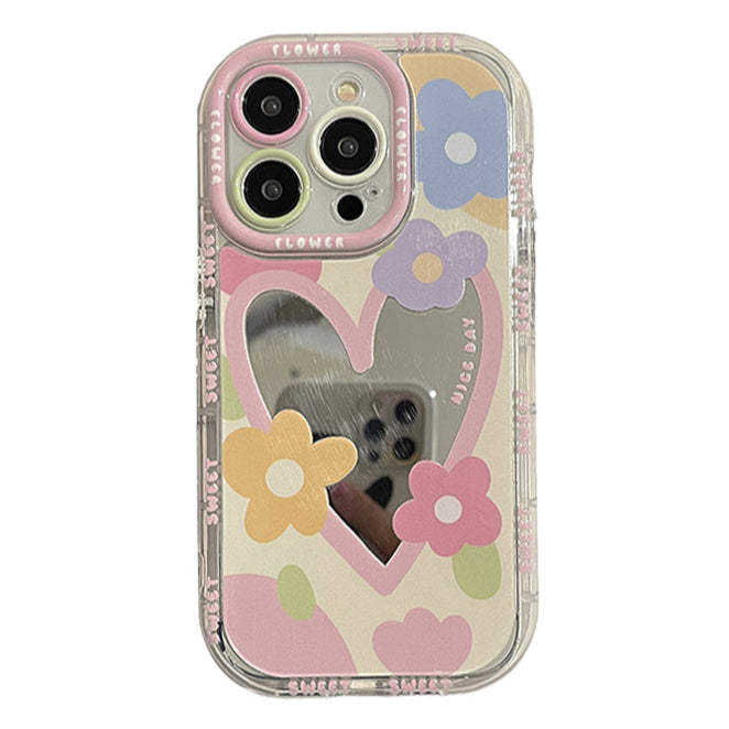 Premium süße Liebe Herz Blumen Spiegel Handyhülle, MagSafe, Abdeckung, | Apple iPhone 14/13/12/11/15 Pro Max - Schöne harte stoßfeste Rückseite - Phone Heaven Zone