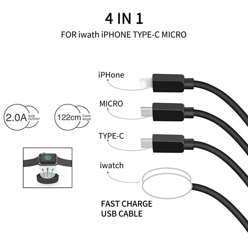 4-in-2 Gute Qualität USB-Lade-Datenkabel für iPhone Watch Ladegerät, iPhone Magnet Kabel | iWatch Typ-C Schnell