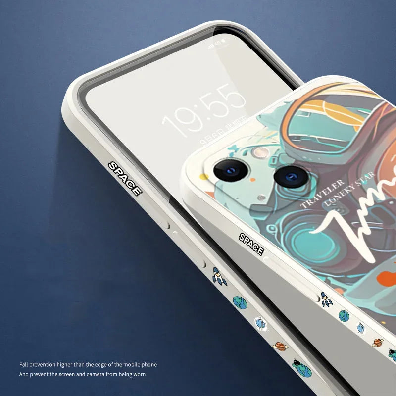 Hochwertige niedliche Saturn- & Astronauten-Design iPhone-Hülle | MagSafe Case mit Kameralinsenschutzabdeckung für Apple iPhone 17/17 Air, 16/16e, 15, 14, 13 Pro Max Plus Cover | Panzertasche, Stoßstangenabdeckung Handyhülle | Premium-Silikon-Schutzhülle