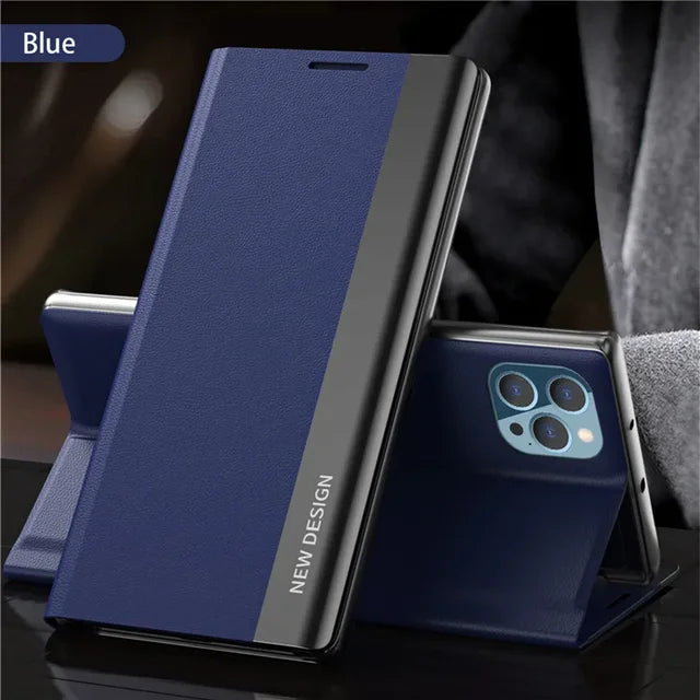 Premium Flip Buch-Cover mit Magnetverschluss und Standfunktion iPhone Hülle | MagSafe Tasche Flip-Cover Case für Apple iPhone 17/17 Air, 16/16e, 15, 14, 13 Pro Max, Plus - Vielseitige Schutzhülle