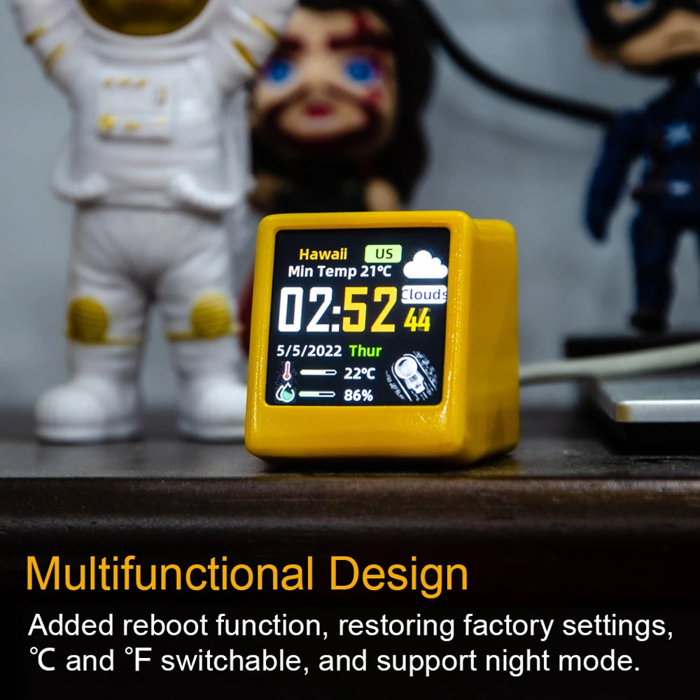 Premium Mini Smart WiFi Wettervorhersage-Station: Uhr für Gaming-Desktop-Deko | DIY süße GIF-Animationen & Elektronisches Album