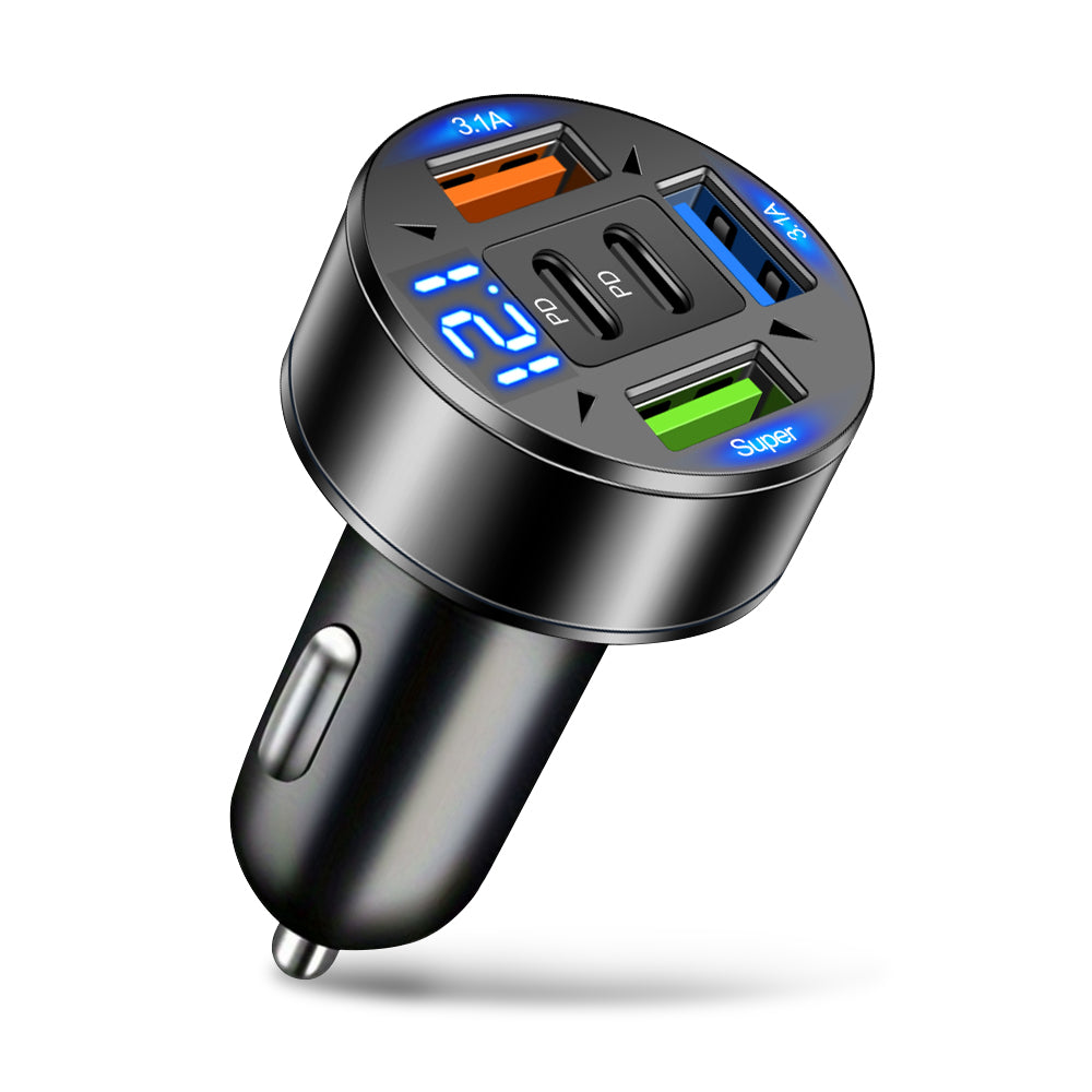 Premium Bluetooth 5.2 FM-Sender Auto-USB Ladegerät, FM/Aux Bluetooth-Adapter, Bass-Boost, 3-Port Car USB Ladestation Smartphones, Apple iPhone, Samsung, iOS & Android
