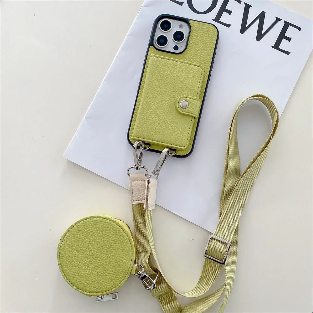 Luxury Crossbody Wallet iPhone Case – Card Slot, Coin Purse, Leather Lanyard, Protective & Stylish Cover | Case for iPhone