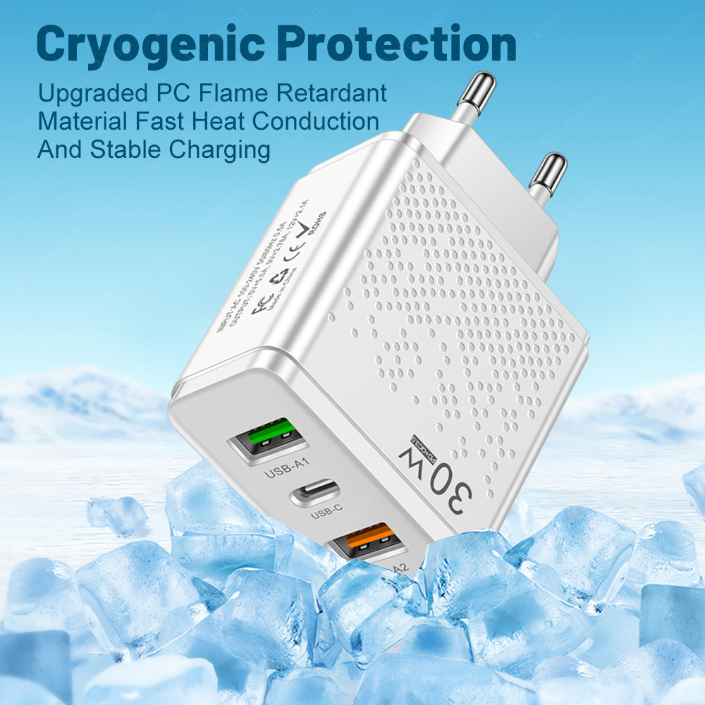 Ladegerät USB C - 60W Power Delivery Schnellladung 3.0 Type-C Netzteil für Smartphones, Apple iPhone, Samsung, iOS & Android Huawei &- Qualcomm Schnellladung mit 3 USB & 1 Type-C Anschluss