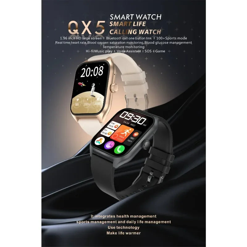 Premium Smartwatch Unisex – Fitnessuhr mit KI, Sprachanrufen, EKG, Blutzuckermessung, Gesundheitsüberwachung, IP68 wasserdicht, Schrittzähler, Puls- & Schlafmonitor, Benachrichtigungen & Sprachassistent – Für Damen & Herren