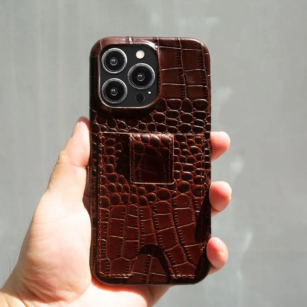 Hochwertige Echtledertasche mit Kartenhalter-Steckplatz als iPhone-Hülle | Cover mit Kameraschutzabdeckung für Apple iPhone 17/17 Air, 16/16e, 15, 14, 13 Pro Max Plus Panzer Case | Portemonnaie, Geldbörse & Wallet-Handyhülle