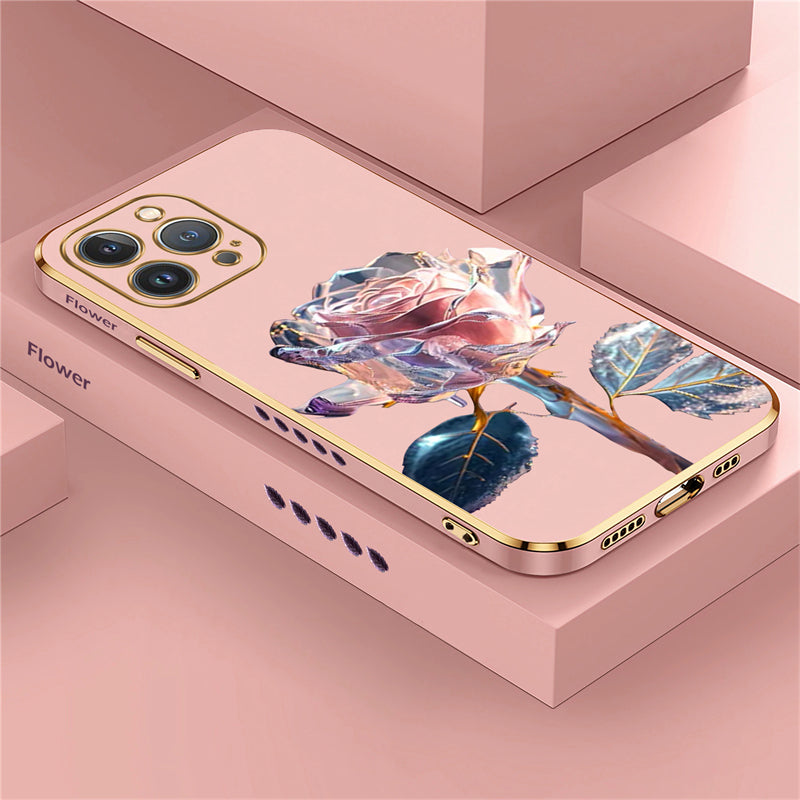 Luxus Kristall-Rose Diamant iPhone Hülle | MagSafe Case mit Rundumschutz und Kameralinsenschutzabdeckung für Apple iPhone 17/17 Air, 16/16e, 15, 14, 13 Pro Max Plus Cover | Panzertasche, Stoßstangenabdeckung Handyhülle | Hochwertige Schutzhülle