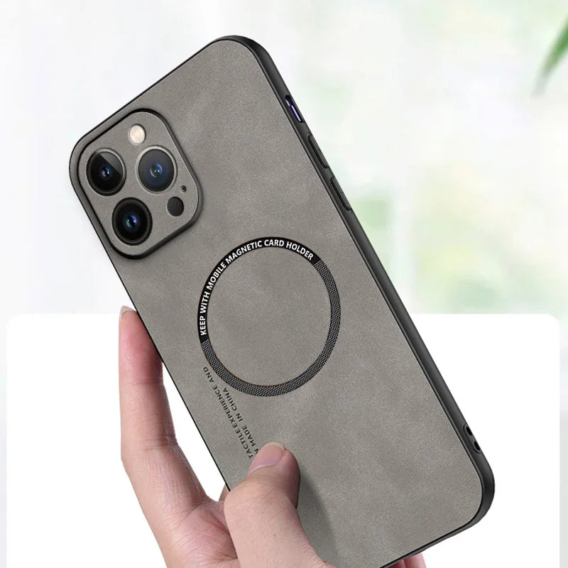 Hochwertige Leder MagSafe Case: Magnetische iPhone-Hülle | Stoßfestes Cover mit Kameraschutzabdeckung – Panzertasche für Apple iPhone 17/17 Air, 16/16e, 15, 14, 13 Pro Max Plus | Luxus Handyhülle