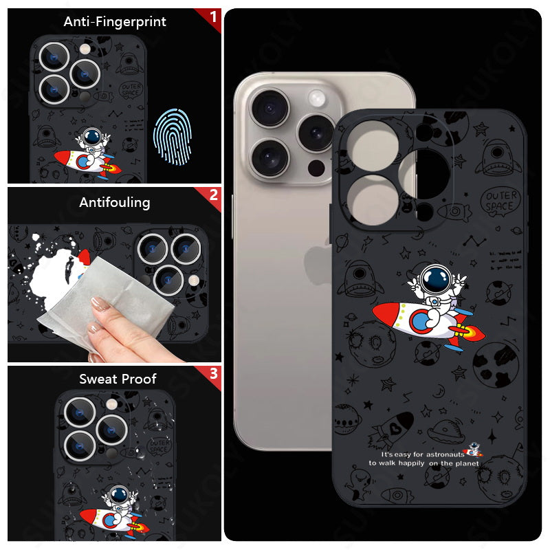Luxus Astronaut-Acryl Mattes Cartoon-Design Klare iPhone-Hülle | MagSafe Case mit Kameralinsenschutzabdeckung für Apple iPhone 17/17 Air, 16/16e, 15, 14, 13 Pro Max Plus Cover | Panzertasche, Stoßstangenabdeckung Handyhülle | Premium-Schutzhülle