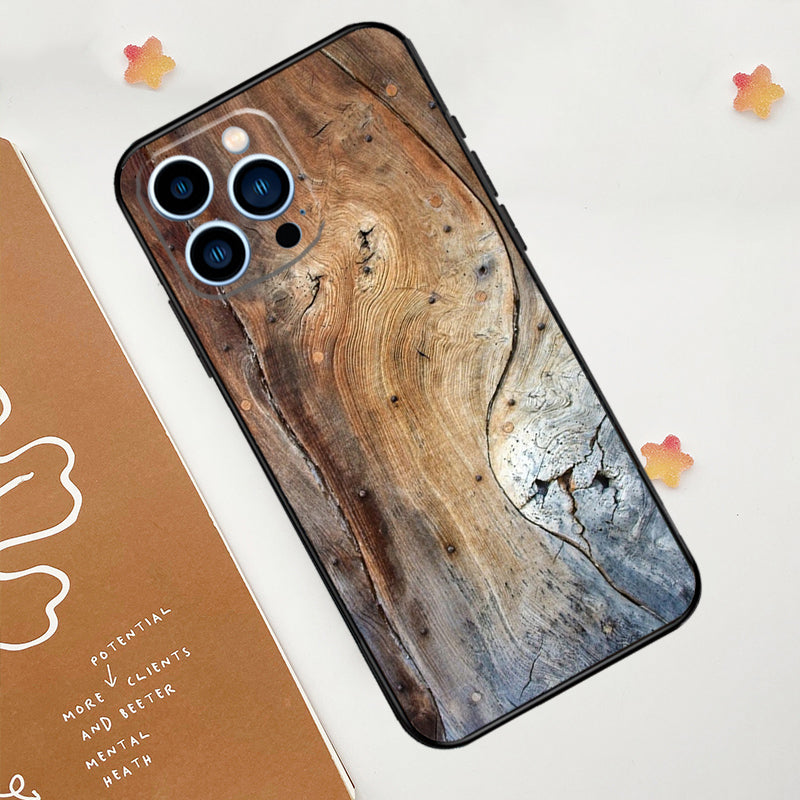 Luxus iPhone-Hülle aus Massivholz-Bambus und Metallic mit Brauner Glatter Holzmaserung | MagSafe-Case mit Rundumschutz & Kameralinsenschutz für Apple iPhone 17/17 Air, 16/16e, 15, 14, 13, 12 Pro Max, Pro, Plus & Mini Cover | Stoßfeste Handyhülle