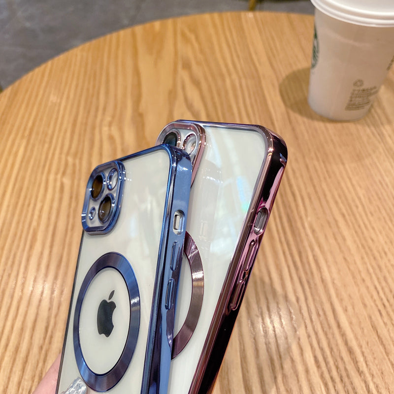 Luxus Apple iPhone Hülle | MagSafe kompatibel, Kameraobjektiv-Schutz, Displayschutz | Ultra Dünn, Stoßfest, Magnetisch, Rundum-Schutz Cover – Kristallklares Glas, Veredelte Kanten, Silikon-Design, Langlebig & Elegant