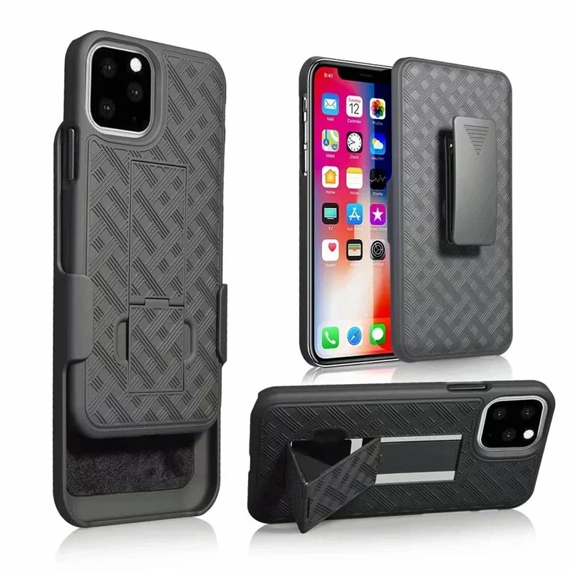 Hochwertige 2-in-1 Combo-Schutzhülle mit Hüftgurt-Clip und Ständer für iPhone | MagSafe Case für Apple iPhone 17/17 Air, 16/16e, 15, 14, 13, 12 Pro Max Plus Mini | Panzer-Handyhülle & Kameraschutzabdeckung Tasche