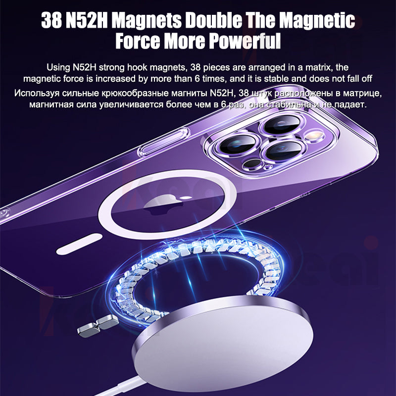 Luxus Ultra-Dünne iPhone Hülle mit MagSafe: 360° Vollschutz aus Metall und Glas, Magnetische Adsorption | Stoßfest mit Glasobjektiv-Kameraschutz, Panzer-Schutzhülle | Stilvolle Handyhülle Apple iPhone 17/17 Air, 16/16e, 15, 14, 13 Pro Max, Pro, Plus Cover