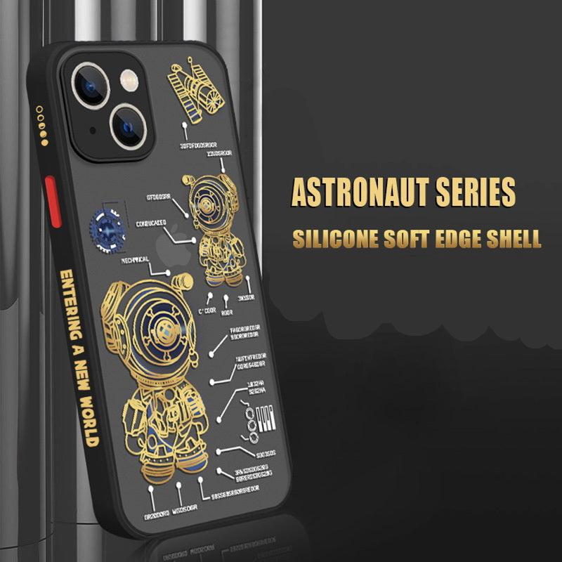 Luxus Astronaut-Acryl Mattes Cartoon-Design Klare iPhone-Hülle | MagSafe Case mit Kameralinsenschutzabdeckung für Apple iPhone 17/17 Air, 16/16e, 15, 14, 13 Pro Max Plus Cover | Panzertasche, Stoßstangenabdeckung Handyhülle | Premium-Schutzhülle