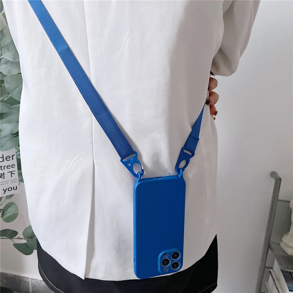 Hochwertige Crossbody-Halskettenriemen Lanyard Weiche Silikon iPhone Hülle | MagSafe Case, Kameralinsenschutzabdeckung für Apple iPhone 17/17 Air, 16/16e, 15, 14, 13 Pro Max Plus Cover – Umhängeband, Schulterriemen, Kartenhalter | Premium Schutzhülle