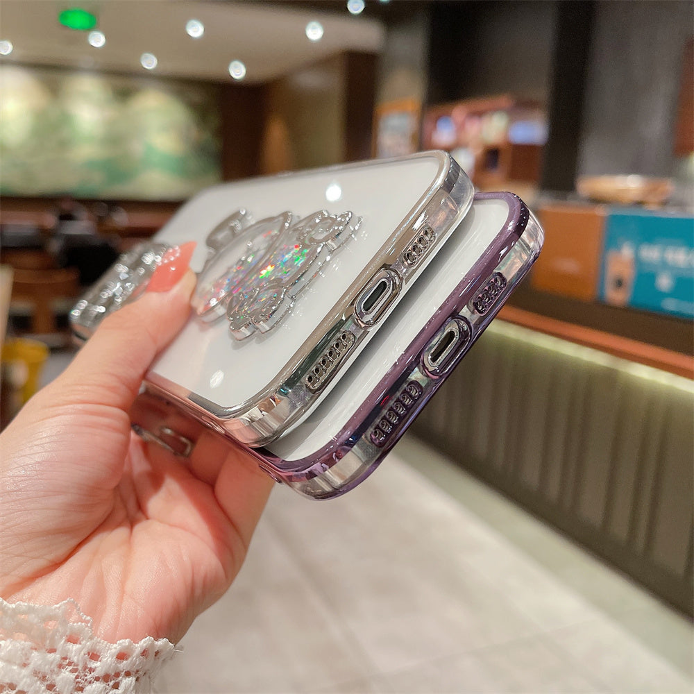 Luxus Süße Kaninchen Treibsand-Glitzer iPhone Hülle | MagSafe Case | Transparente Kameraschutzabdeckung für Apple iPhone 17/17 Air, 16/16e, 15, 14, 13 Pro Max Plus | Panzertasche Handyschutzhülle