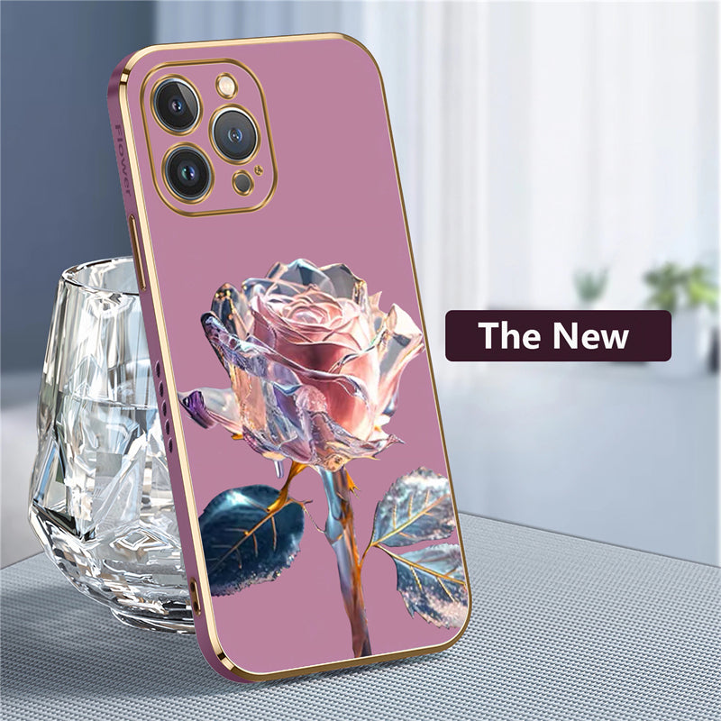 Luxus Kristall-Rose Diamant iPhone Hülle | MagSafe Case mit Rundumschutz und Kameralinsenschutzabdeckung für Apple iPhone 17/17 Air, 16/16e, 15, 14, 13 Pro Max Plus Cover | Panzertasche, Stoßstangenabdeckung Handyhülle | Hochwertige Schutzhülle