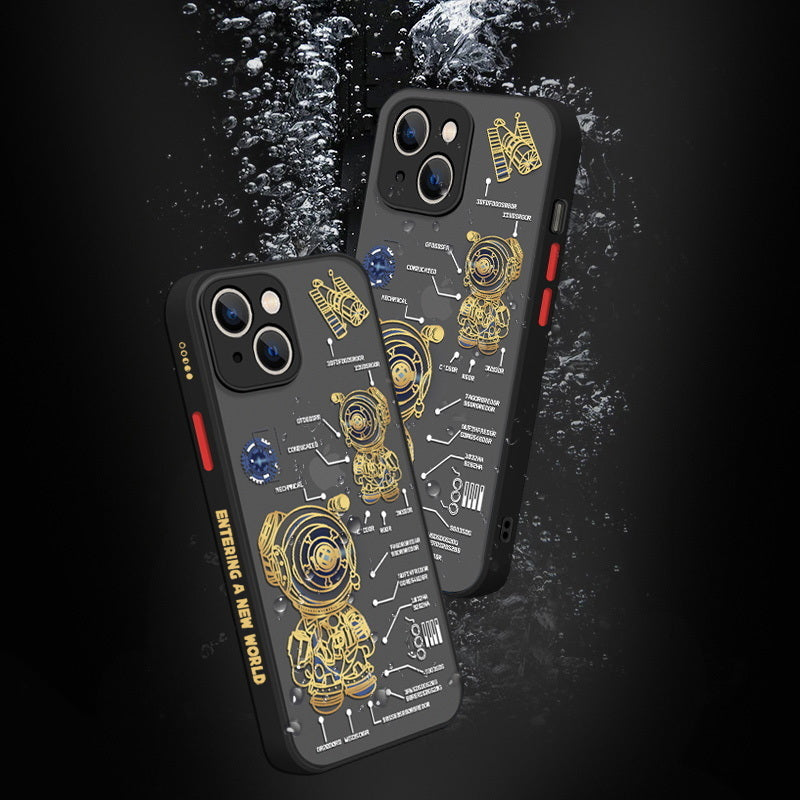 Luxus Astronaut-Acryl Mattes Cartoon-Design Klare iPhone-Hülle | MagSafe Case mit Kameralinsenschutzabdeckung für Apple iPhone 17/17 Air, 16/16e, 15, 14, 13 Pro Max Plus Cover | Panzertasche, Stoßstangenabdeckung Handyhülle | Premium-Schutzhülle