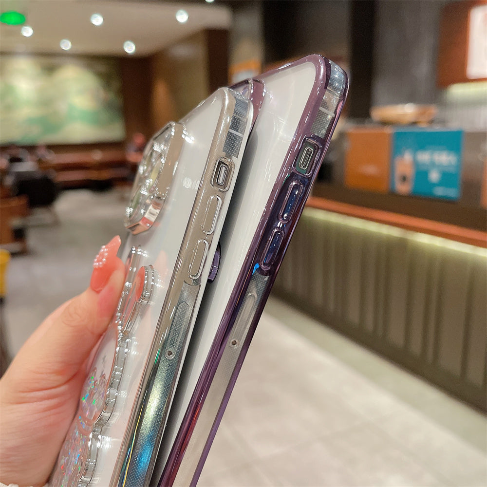 Luxus Süße Kaninchen Treibsand-Glitzer iPhone Hülle | MagSafe Case | Transparente Kameraschutzabdeckung für Apple iPhone 17/17 Air, 16/16e, 15, 14, 13 Pro Max Plus | Panzertasche Handyschutzhülle