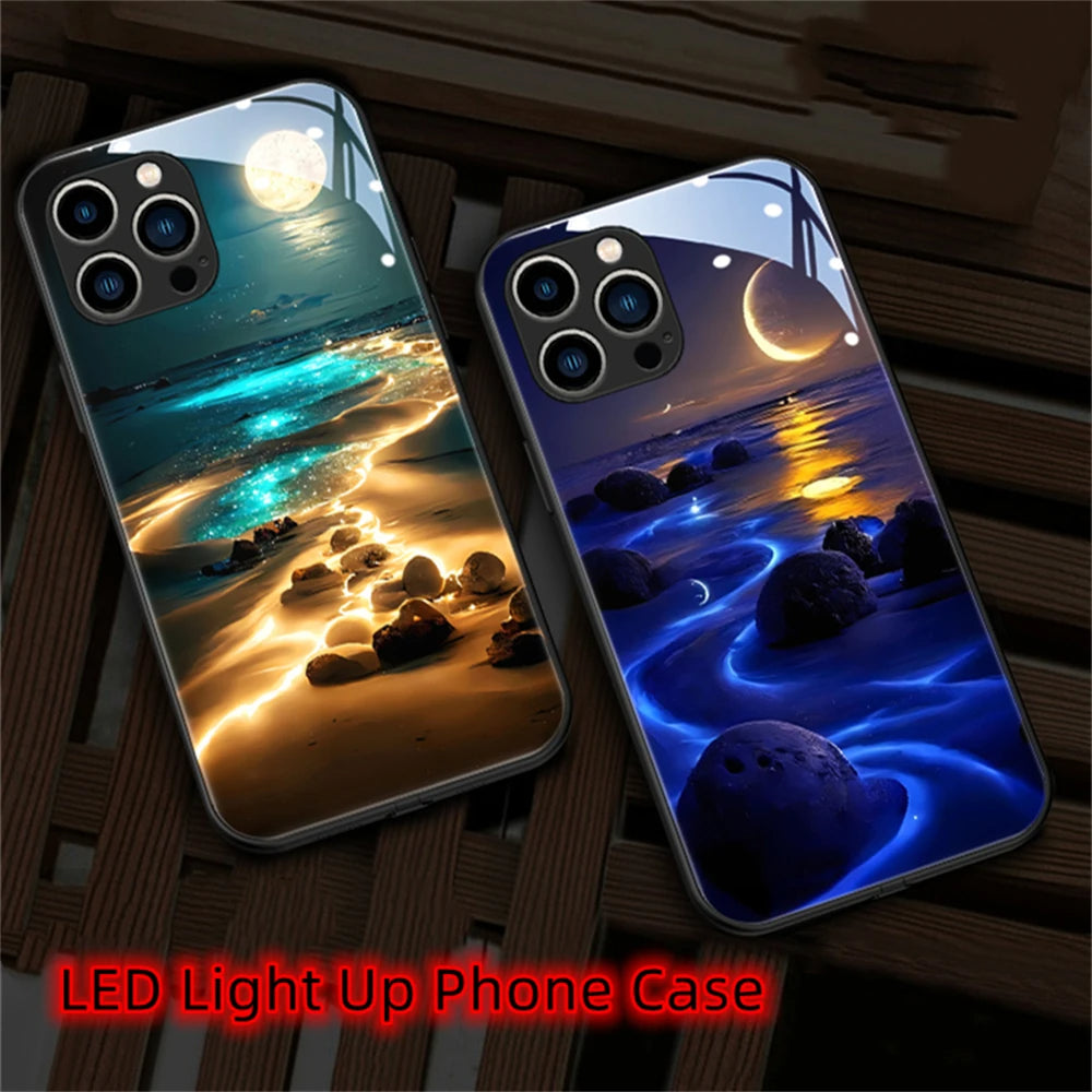 Luxus-Design: Romantische Strandlandschaft bei Nacht iPhone-Hülle | MagSafe Case für Apple iPhone 17/17 Air, 16/16e, 15, 14, 13 Pro Max Plus | Tasche mit Panzer-Cover & Kameraschutzabdeckung | Schützende Handyhülle