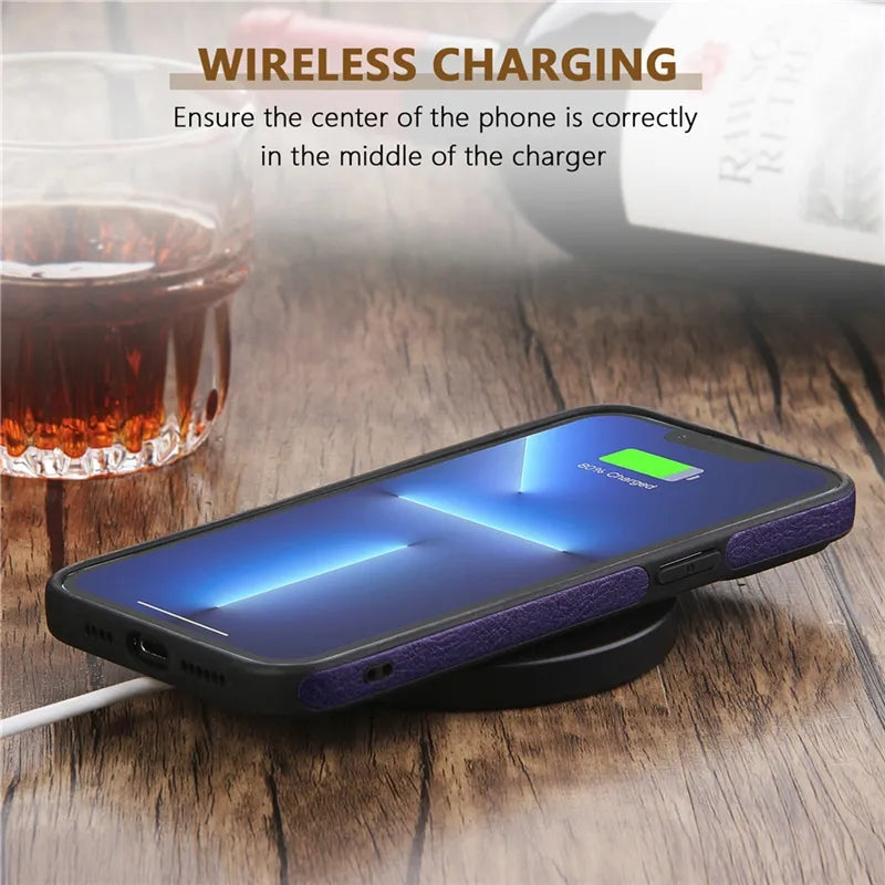 Hochwertige Ultra dünne stoßfeste Leder Textur iPhone Hülle | MagSafe Case mit Kameralinsenschutzabdeckung für Apple iPhone 17/17 Air, 16/16e, 15, 14, 13 Pro Max Plus Cover | Panzertasche, Stoßstangenabdeckung Handyhülle | Premium Schutzhülle