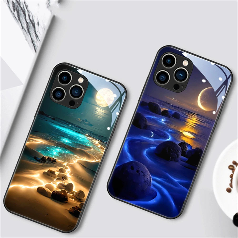 Luxus-Design: Romantische Strandlandschaft bei Nacht iPhone-Hülle | MagSafe Case für Apple iPhone 17/17 Air, 16/16e, 15, 14, 13 Pro Max Plus | Tasche mit Panzer-Cover & Kameraschutzabdeckung | Schützende Handyhülle