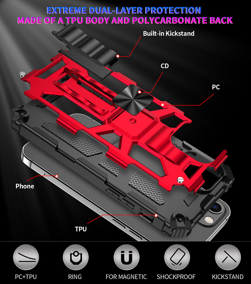 Hochwertige Hybrid-Militärpanzerung iPhone-Hülle MagSafe Case für Apple iPhone 17/17 Air, 16/16e, 15, 14, 13 Pro Max Plus mit eingebautem Ständer, Tarnung-Cover, Kamera-Rundumschutz und Bildschirmschutz Handyhülle