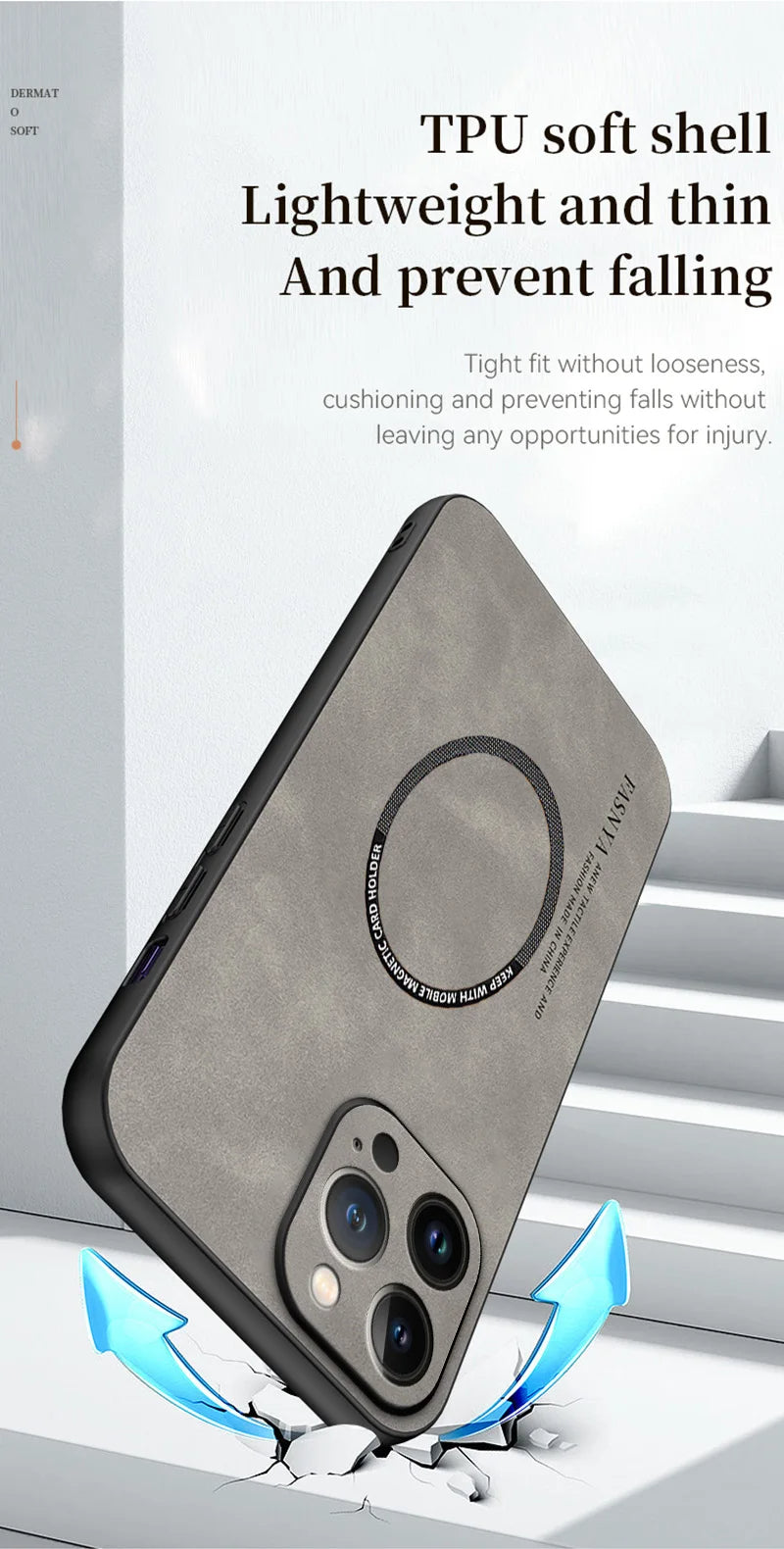 Hochwertige Leder MagSafe Case: Magnetische iPhone-Hülle | Stoßfestes Cover mit Kameraschutzabdeckung – Panzertasche für Apple iPhone 17/17 Air, 16/16e, 15, 14, 13 Pro Max Plus | Luxus Handyhülle