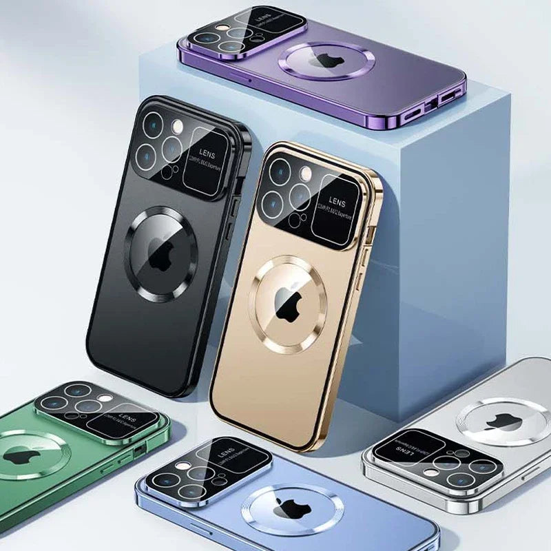 iPhone Hülle mit MagSafe: Premium Doppelseitiges HD-Glas Case, Kabellosem Laden, Kameraobjektivschutz | Stoßfestes Cover, Kameraschutzabdeckung – Magnetische Panzertasche für Apple iPhone 17/17 Air, 16/16e, 15, 14, 13 Pro Max Plus Mini | Luxus Handyhülle