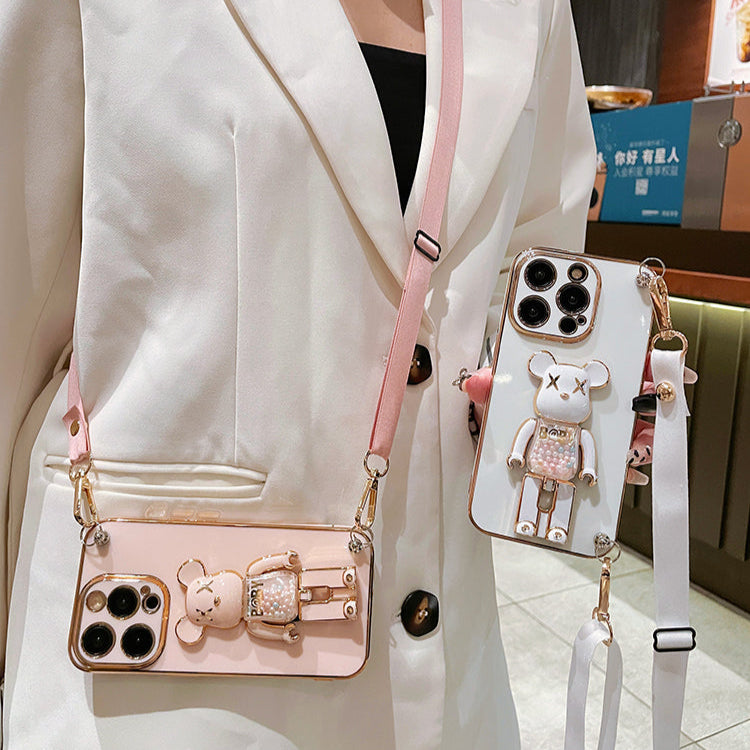 Premium 3D Bärenhalterung Hülle, MagSafe, Abdeckung, | Armband mit Riemen & Lanyard - Handytasche für Apple iPhone 15/14/12