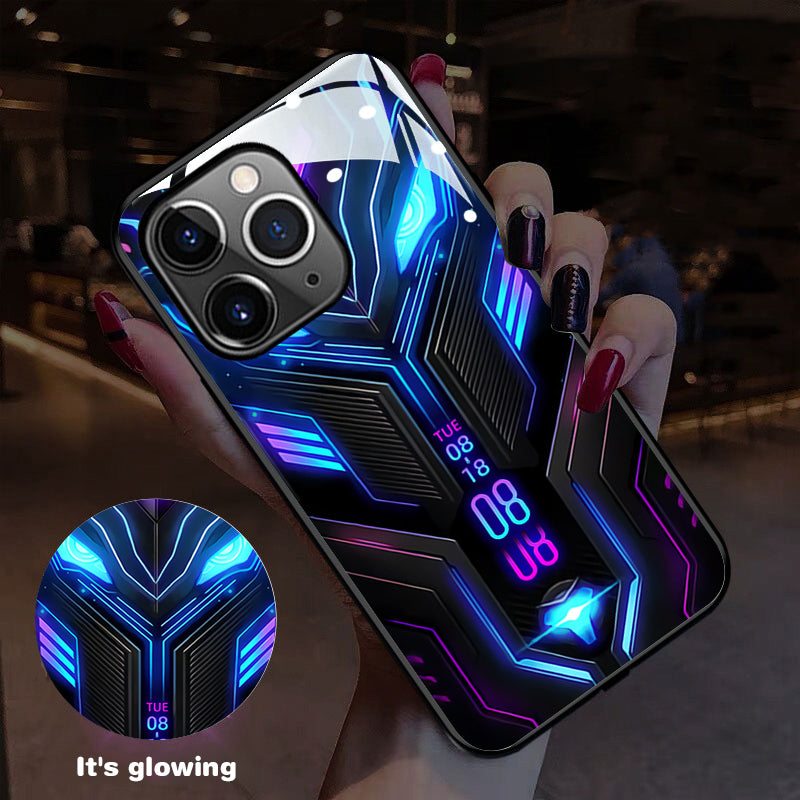 Luxus Ultra Dünne Apple iPhone LED Anruflicht Handyhülle mit Kameralinsenschutz: Punk Mecha Case Panzer Schutzhülle für iPhone 17/17 Air, 16/16e, 15, 14, 13 Pro Max Plus - MagSafe Cover & Tasche