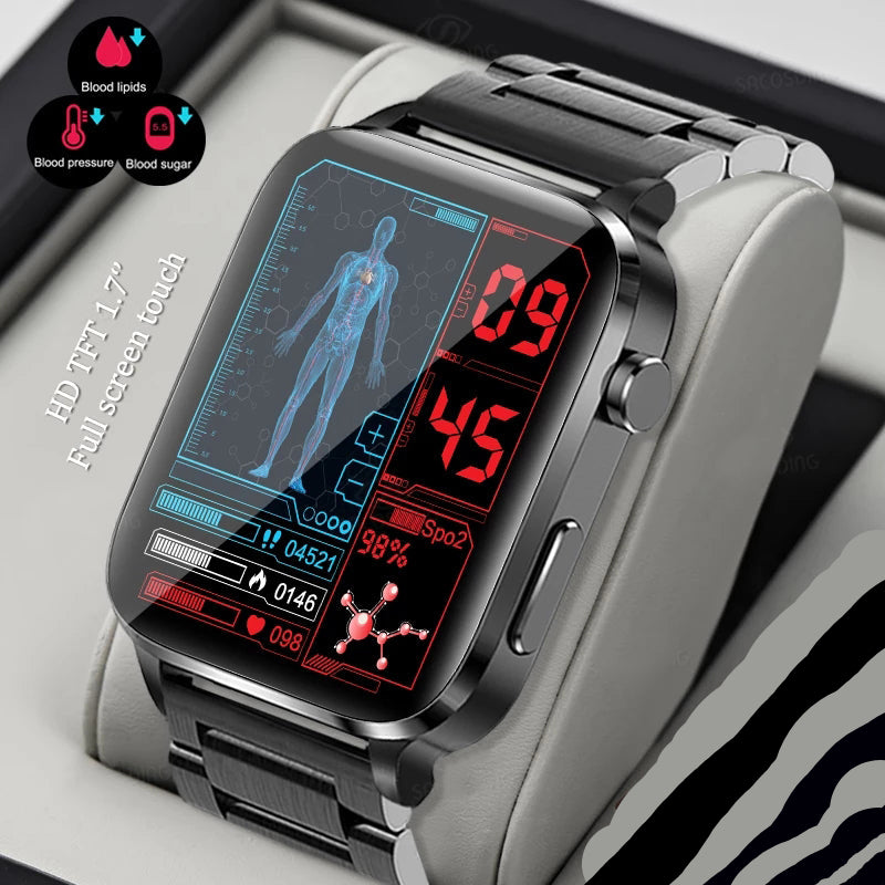 Premium Blutzucker-Smartwatch für Männer und Frauen: KI-Sprachassistent, Bluetooth-Anruf, Infrarot-SpO2-Sensor, Gesundheitsüberwachung, EKG, PPG, Schlaf-& Herzfrequenzmesser, Wasserdichter Fitness-Tracker, Full-Touch, Lange Akkulaufzeit: iOS & Android